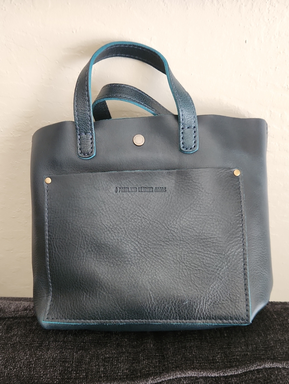 Leather Crossbody Tote Bag in Teal Blue -Boreal Color Portland Leather